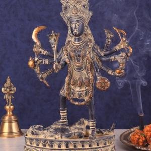 Pure Brass Vintage Kali Dashbhuja Idol | 10.5" Sacred Art | 2kg Ten-Armed Masterpiece | Divine Mother Energy | Jaipurio